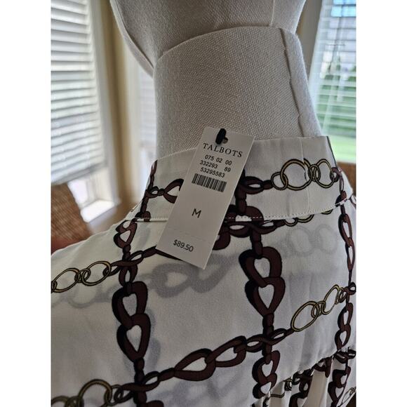 Talbots Crepe Tie Neck Top Chainlink Blouse Women's Size M NWT Equestrian - Picture 5 of 10